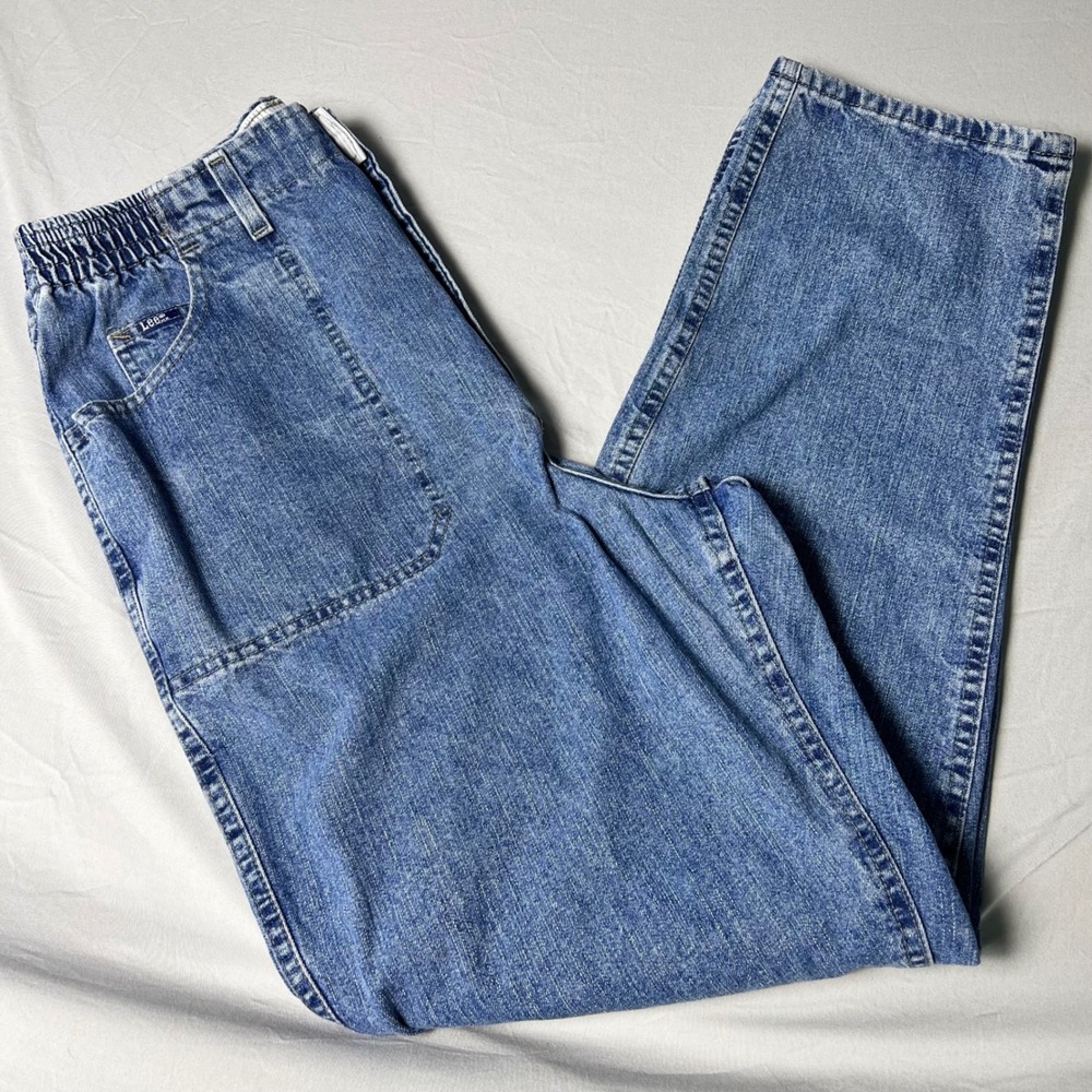 Vintage Lee Original Jeans Womens 16M Blue Elastic Waist High Rise Straight Leg